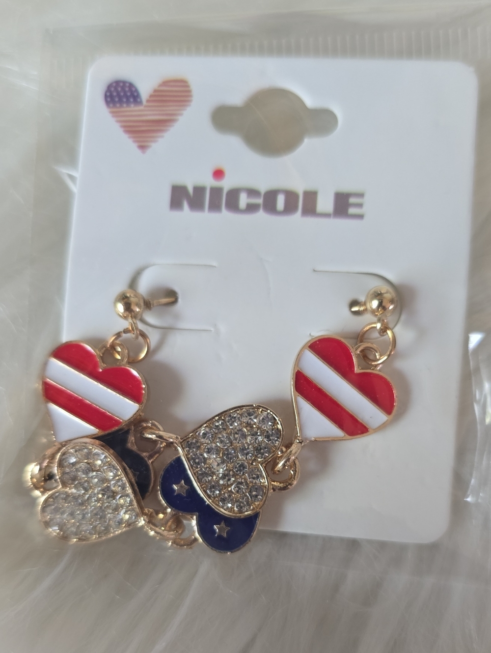 Red, White & Blue Star Headband NWOT  And Nwt Nicole Heart Earrings - Picture 8 of 9